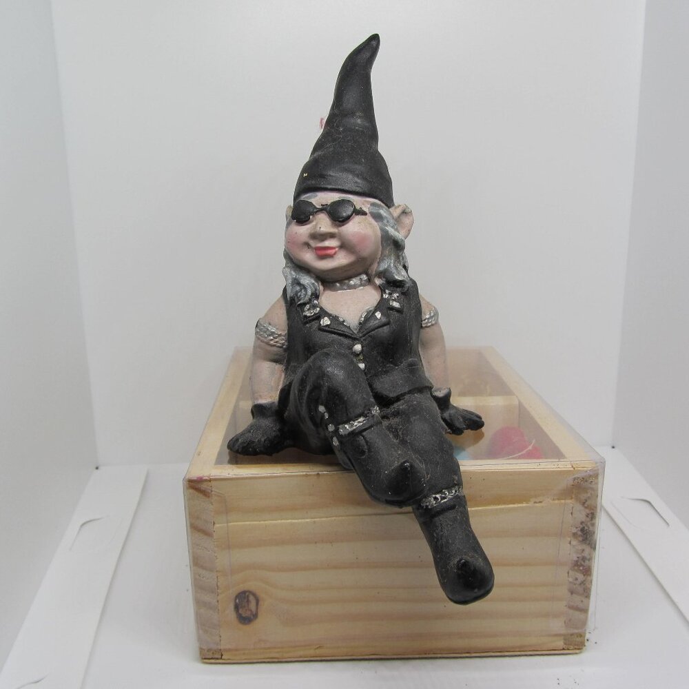 biker babe shelf sitting gnome born to ride motorcycle (w3445)